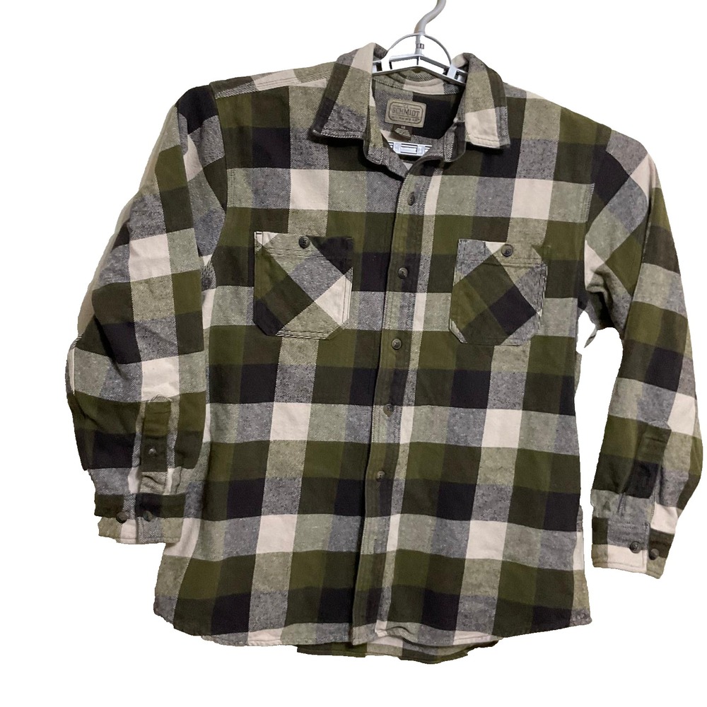 Schmidt workwear flannel‎ long sleeved button up green and gray men's shirt L